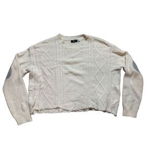 BDG ivory twist cable chunky knit sweater with elbow patch sz XS